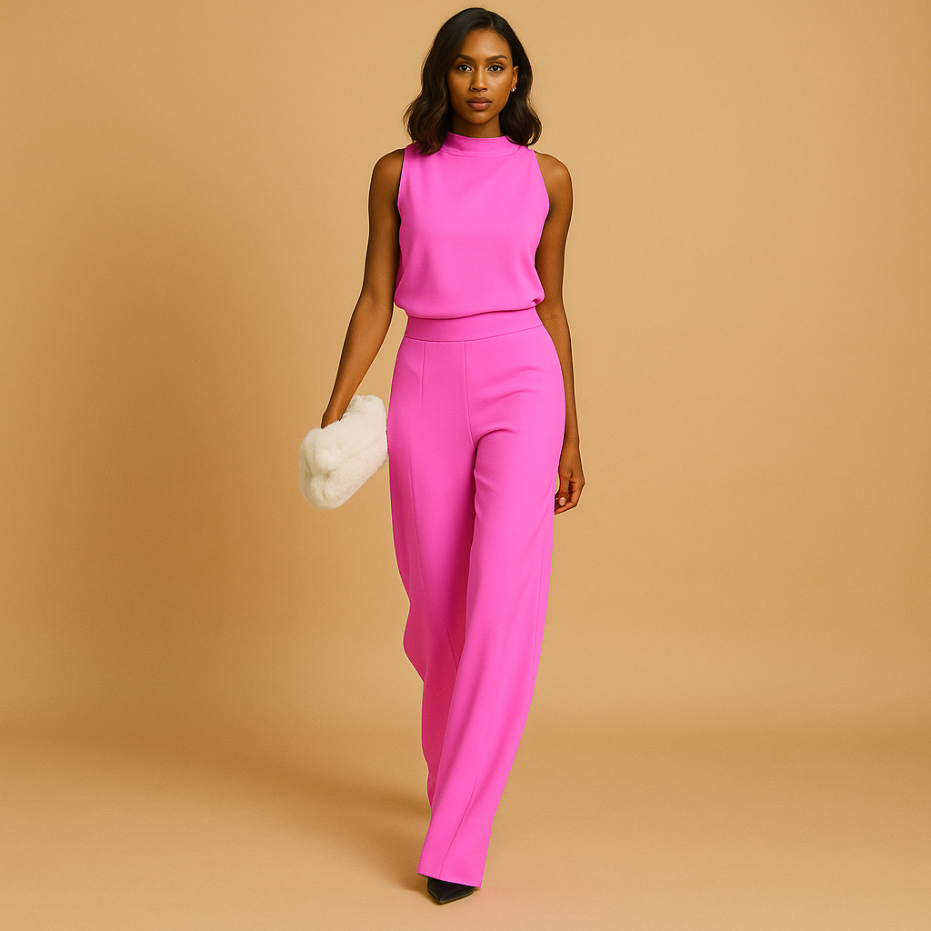 Elegant High-Neck Jumpsuit with Tailored Wide-Leg Silhouette
