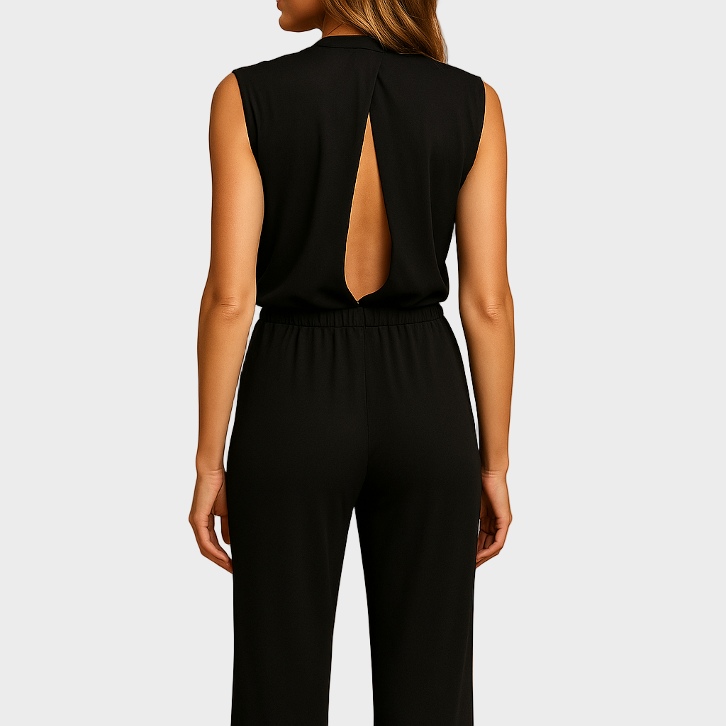 Elegant High-Neck Jumpsuit with Tailored Wide-Leg Silhouette