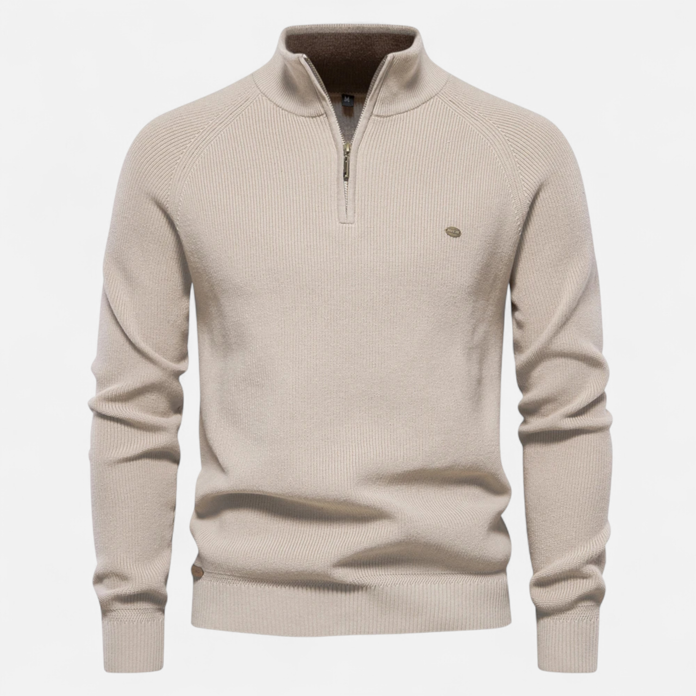 Ribbed Half-Zip Sweater with Signature Detail