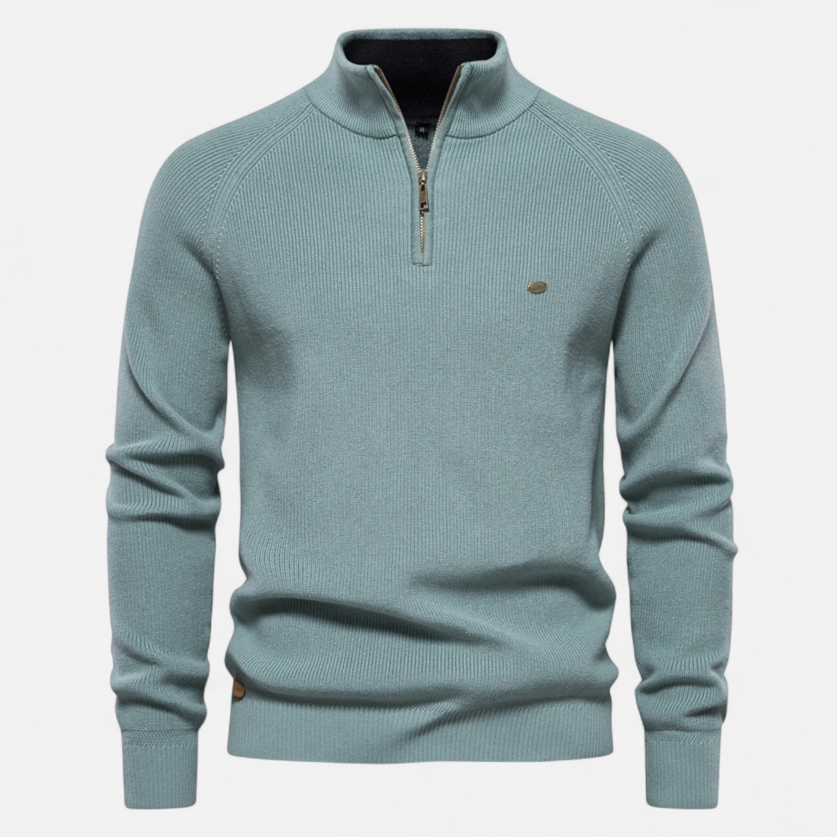 Ribbed Half-Zip Sweater with Signature Detail