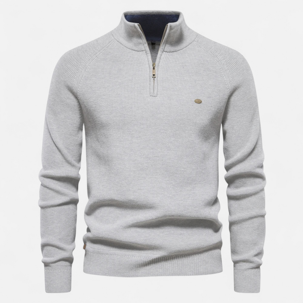 Ribbed Half-Zip Sweater with Signature Detail