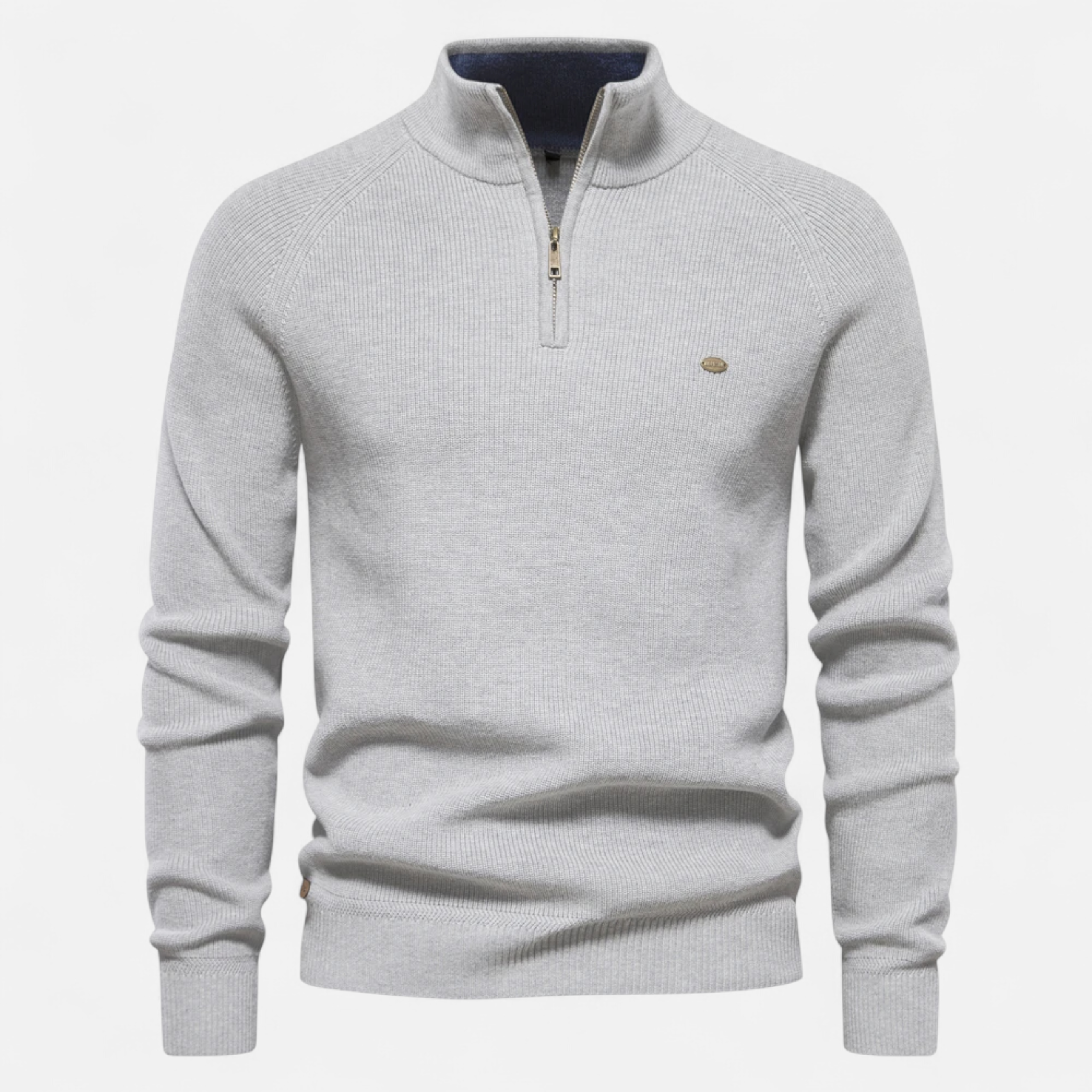 Ribbed Half-Zip Sweater with Signature Detail
