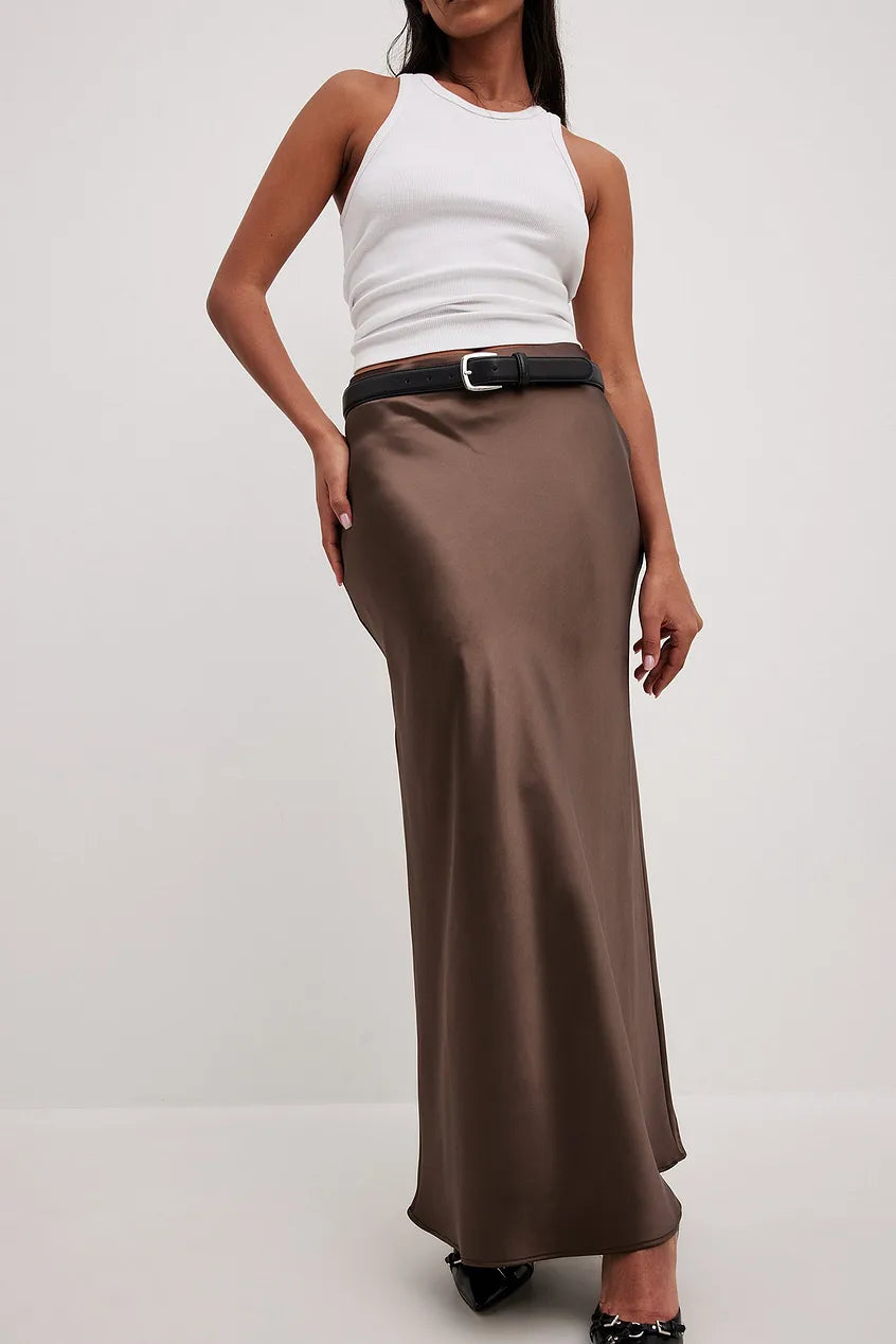 Satin Midi Skirt with Refined Fluid Draping