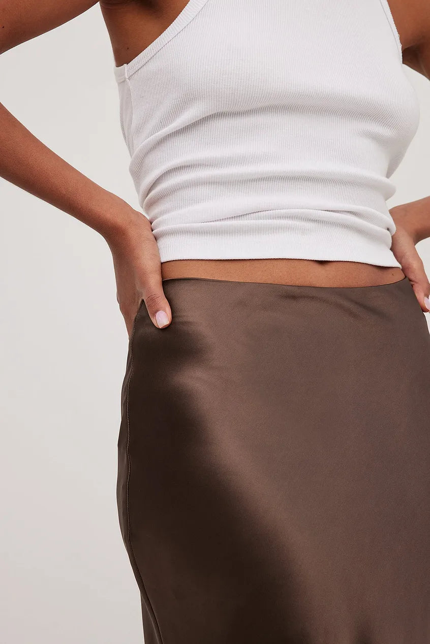 Satin Midi Skirt with Refined Fluid Draping