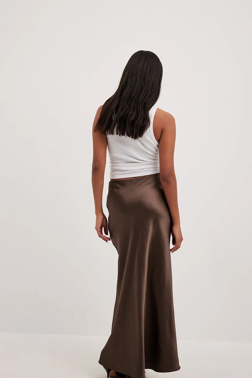 Satin Midi Skirt with Refined Fluid Draping