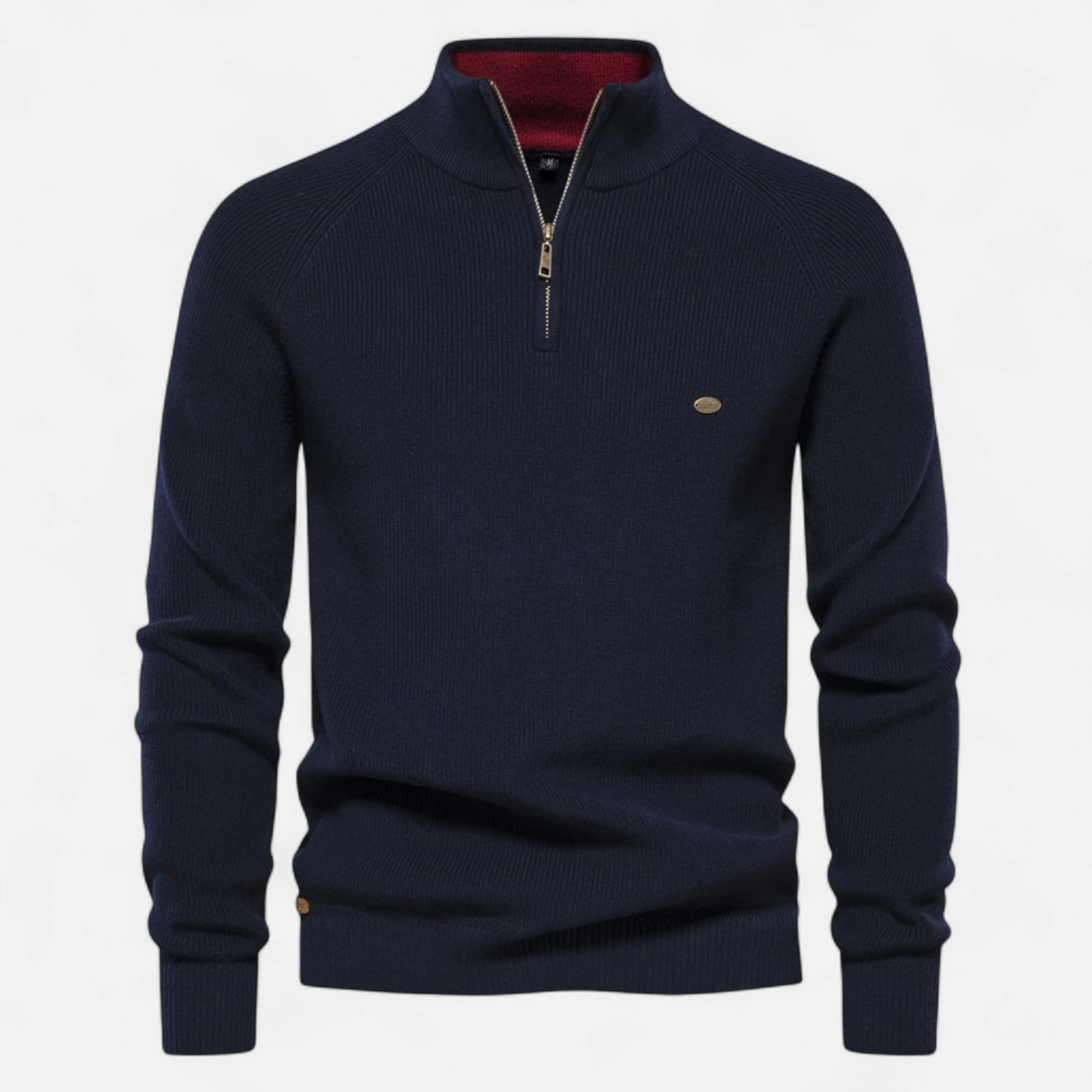 Ribbed Half-Zip Sweater with Signature Detail