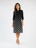 Zayé Women's Graduating Oval Dot Shirt Dress | Point Collar Three Quarter Sleeve Relaxed A-Line