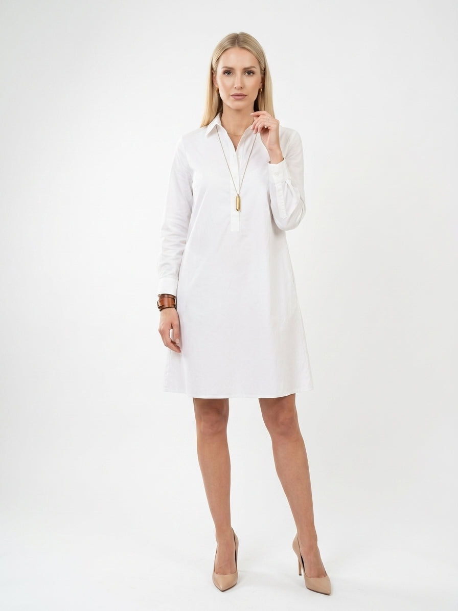 Zayé Women's Linen Cotton Shirt Dress | Point Collar Three Quarter Sleeve Rolled Cuff Side Pockets