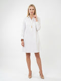 Zayé Women's Linen Cotton Shirt Dress | Point Collar Three Quarter Sleeve Rolled Cuff Side Pockets