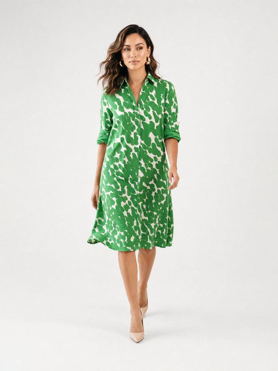 Zayé Women's Abstract Brush Mark Print Shirt Dress | Point Collar Three Quarter Sleeve Relaxed Fit