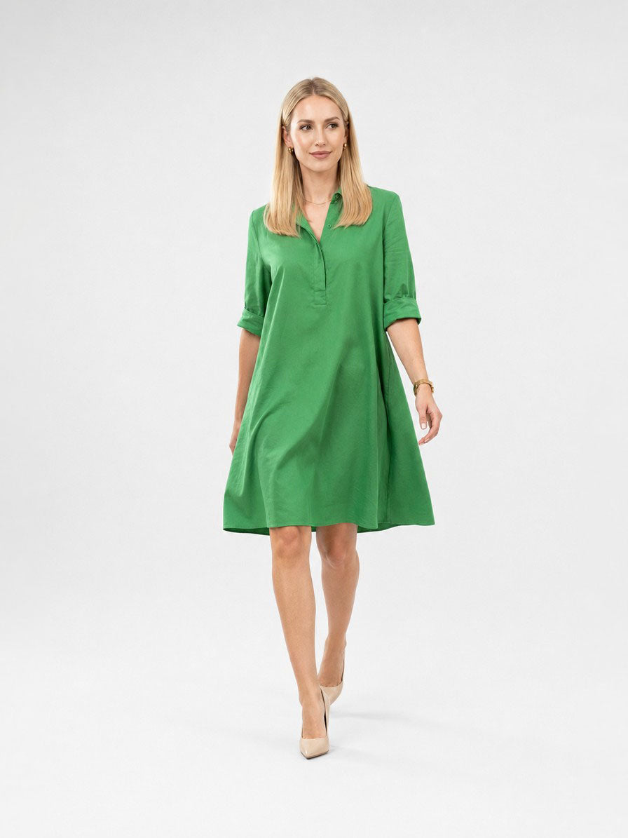 Zayé Women's Pullover Shirt Dress | Point Collar Short Placket Three Quarter Sleeve A-Line