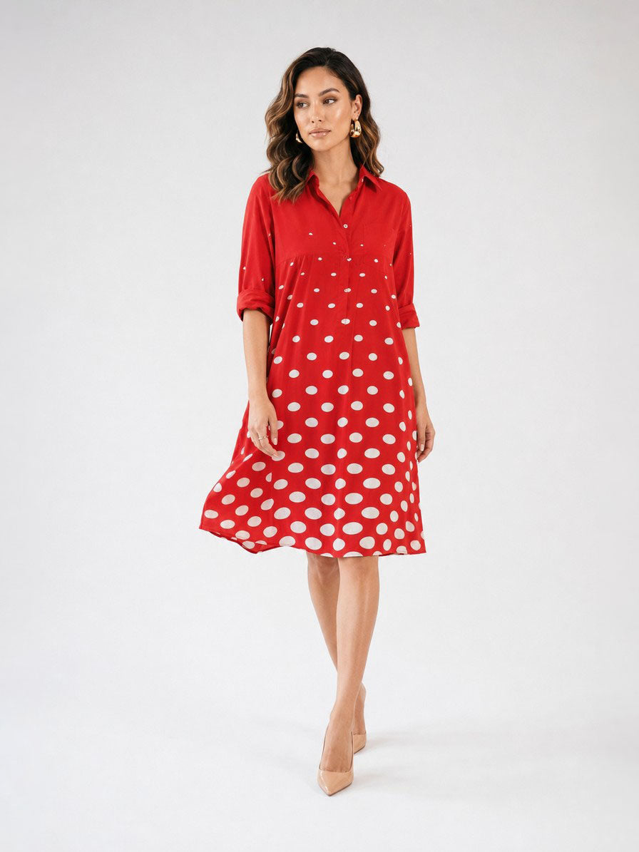 Zayé Women's Graduating Polka Dot Shirt Dress | Point Collar Three Quarter Sleeve Breast Pocket