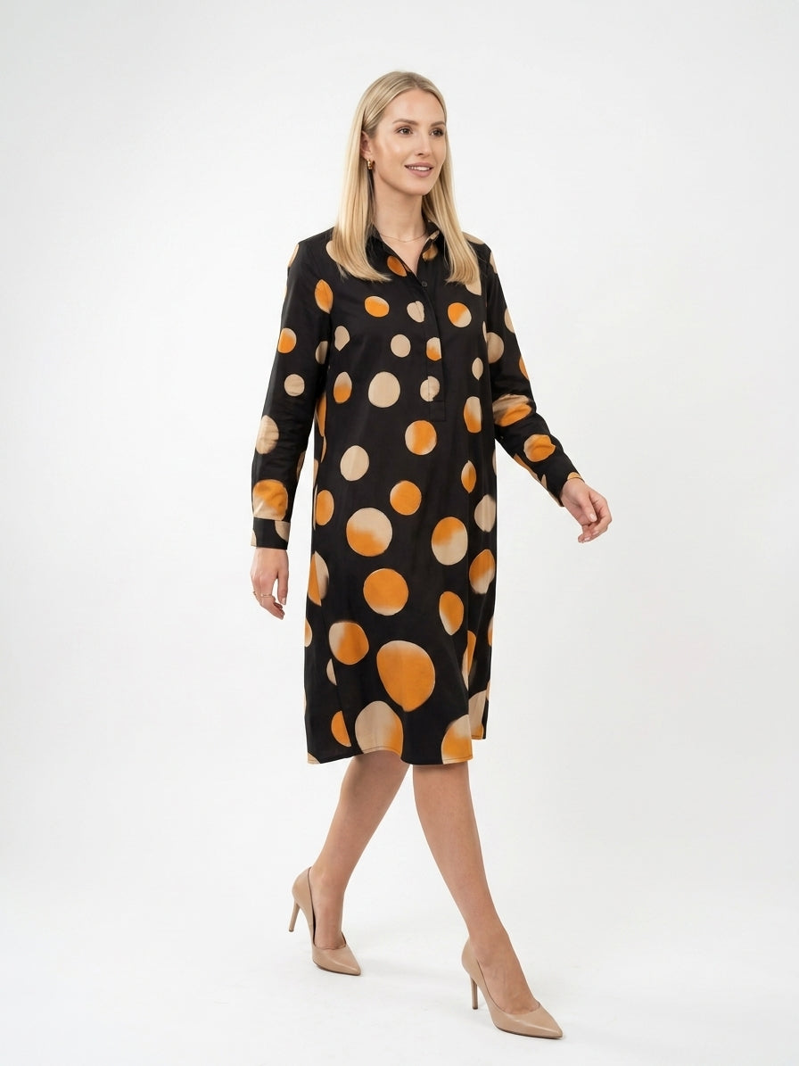 Zayé Women's Gradient Polka Dot Shirt Dress | Point Collar Three Quarter Sleeve A-Line