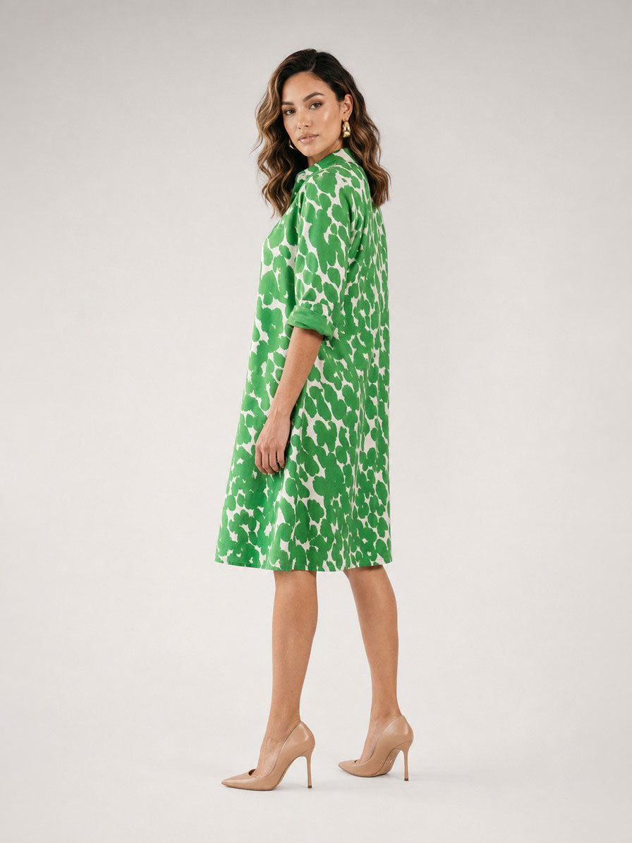 Zayé Women's Abstract Brush Mark Print Shirt Dress | Point Collar Three Quarter Sleeve Relaxed Fit