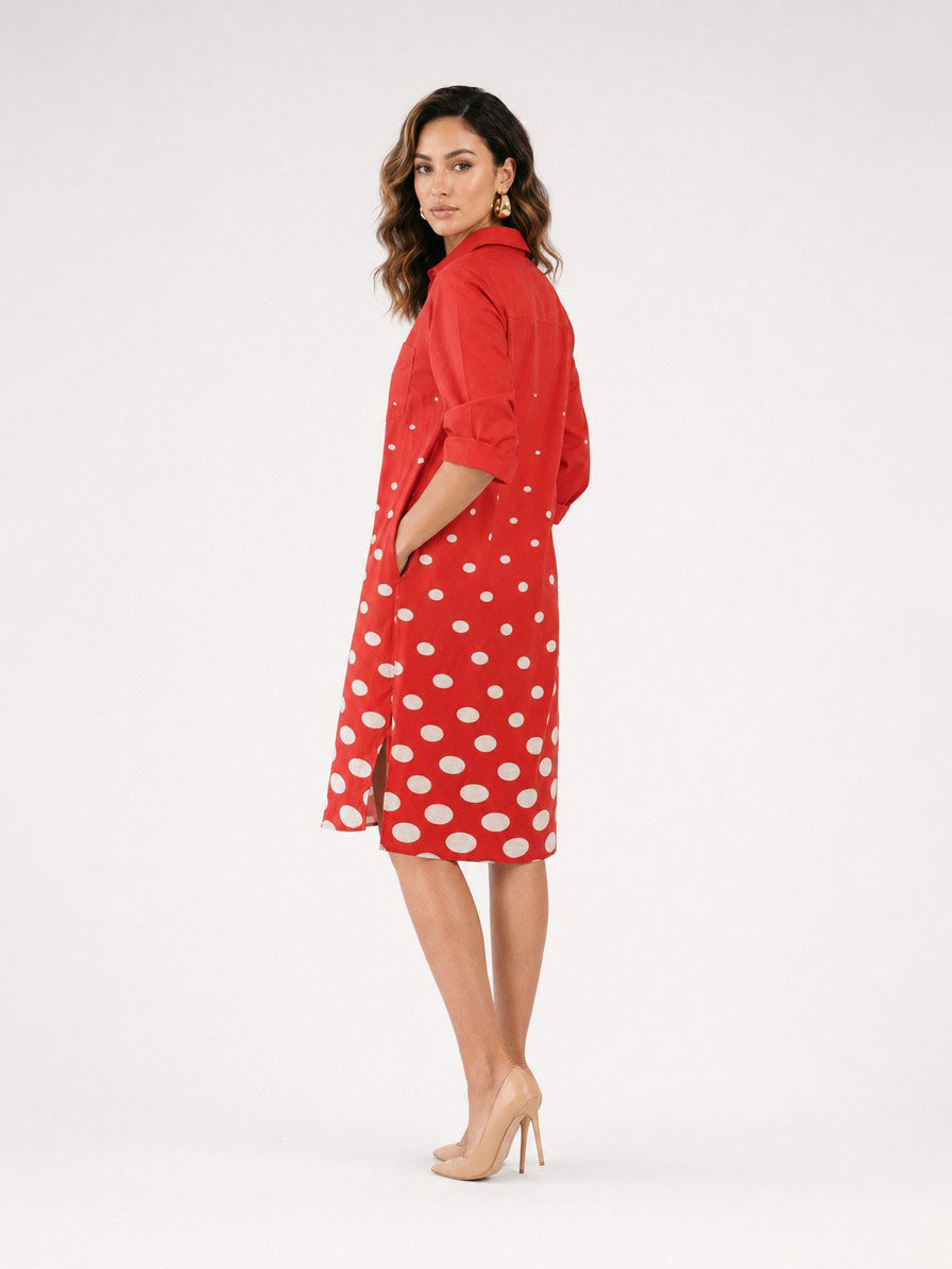 Zayé Women's Graduating Polka Dot Shirt Dress | Point Collar Three Quarter Sleeve Breast Pocket