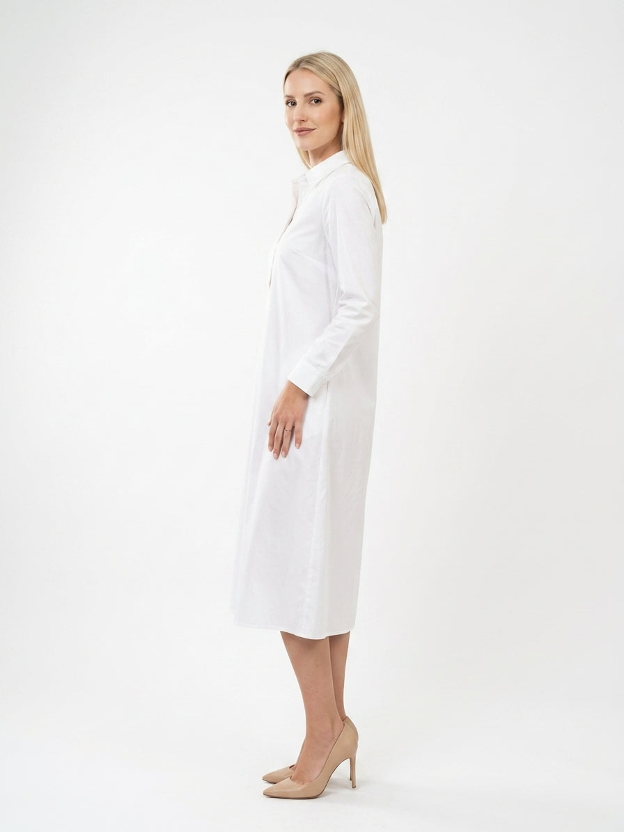 Zayé Women's Linen Cotton Shirt Dress | Point Collar Three Quarter Sleeve Rolled Cuff Side Pockets