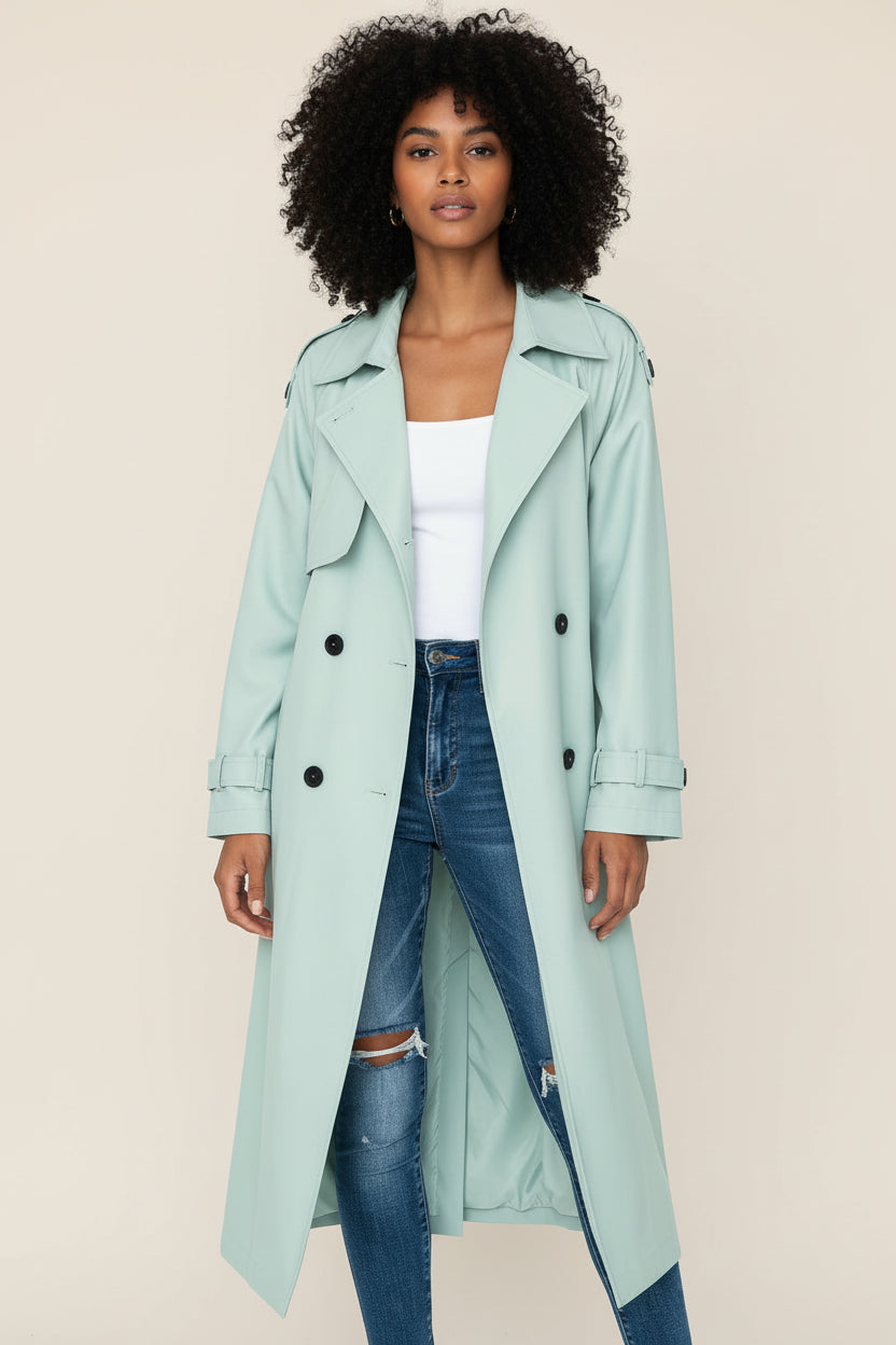 Tailored Long Double-Breasted Trench Coat