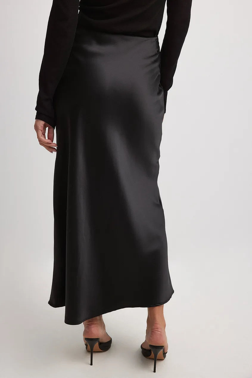 Satin Midi Skirt with Refined Fluid Draping