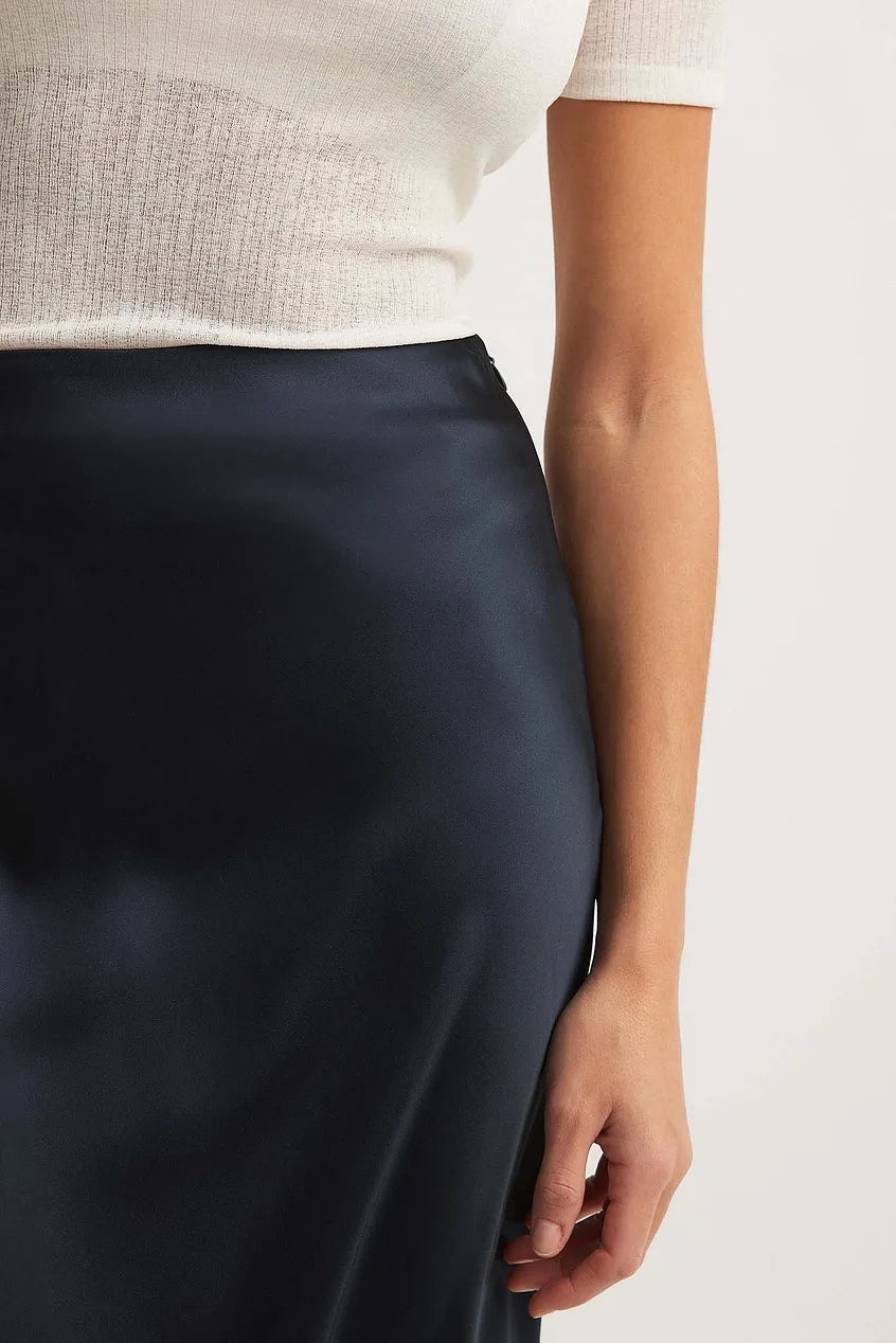 Satin Midi Skirt with Refined Fluid Draping