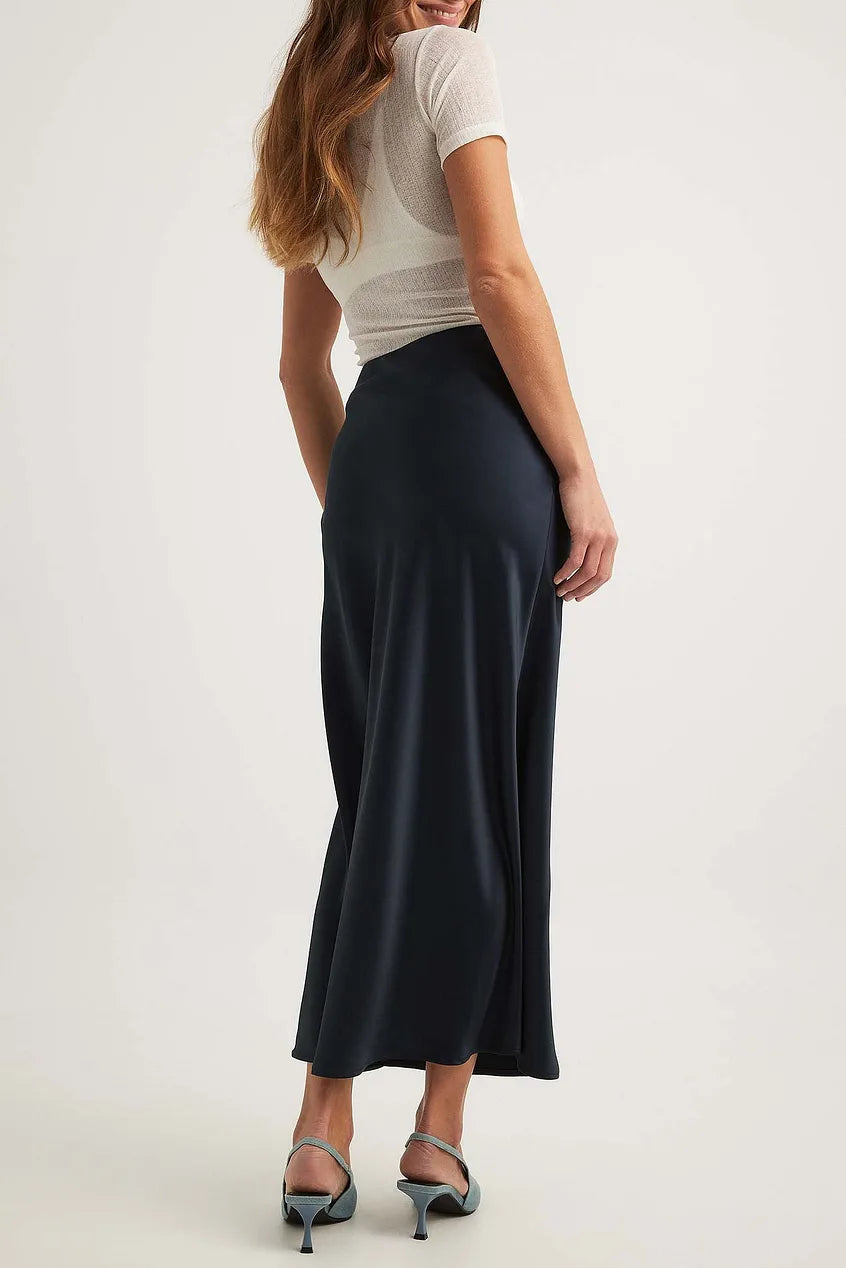 Satin Midi Skirt with Refined Fluid Draping