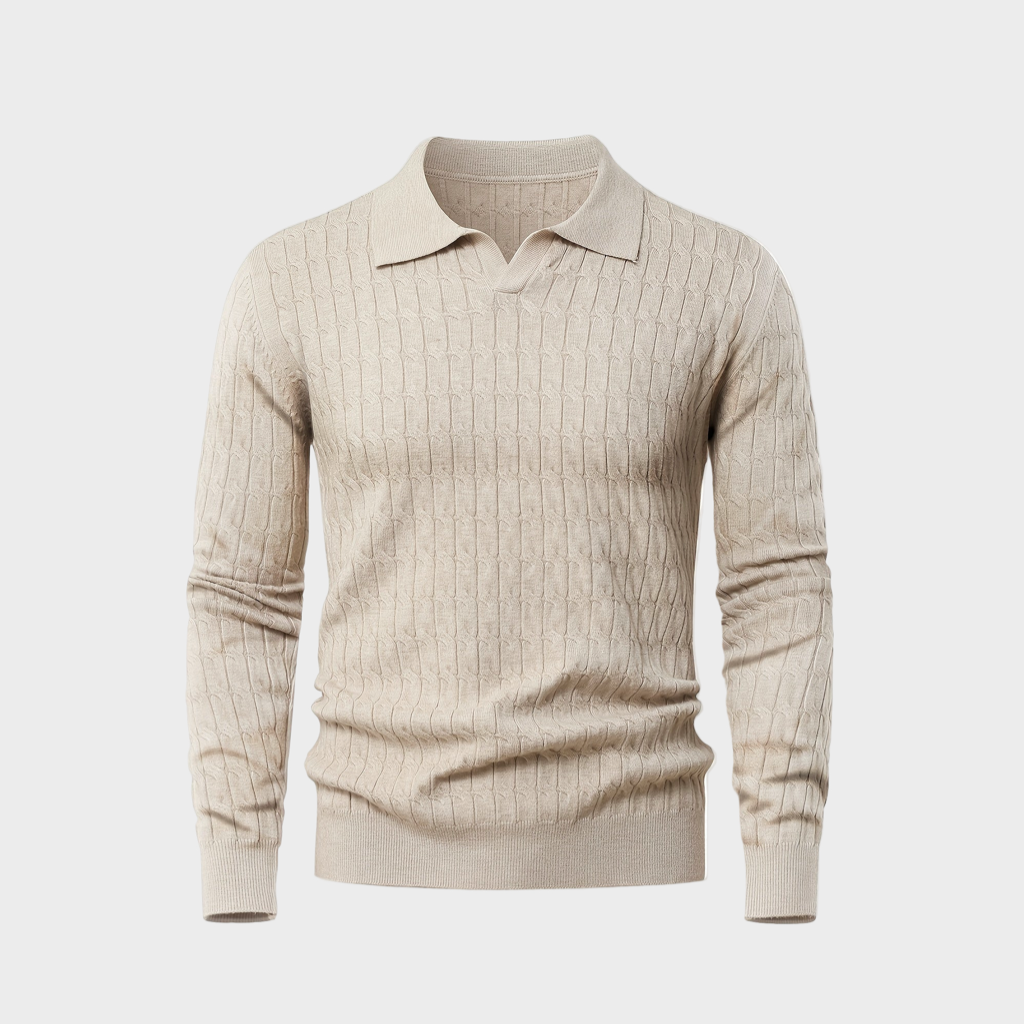 Cable-Knit Polo Sweater