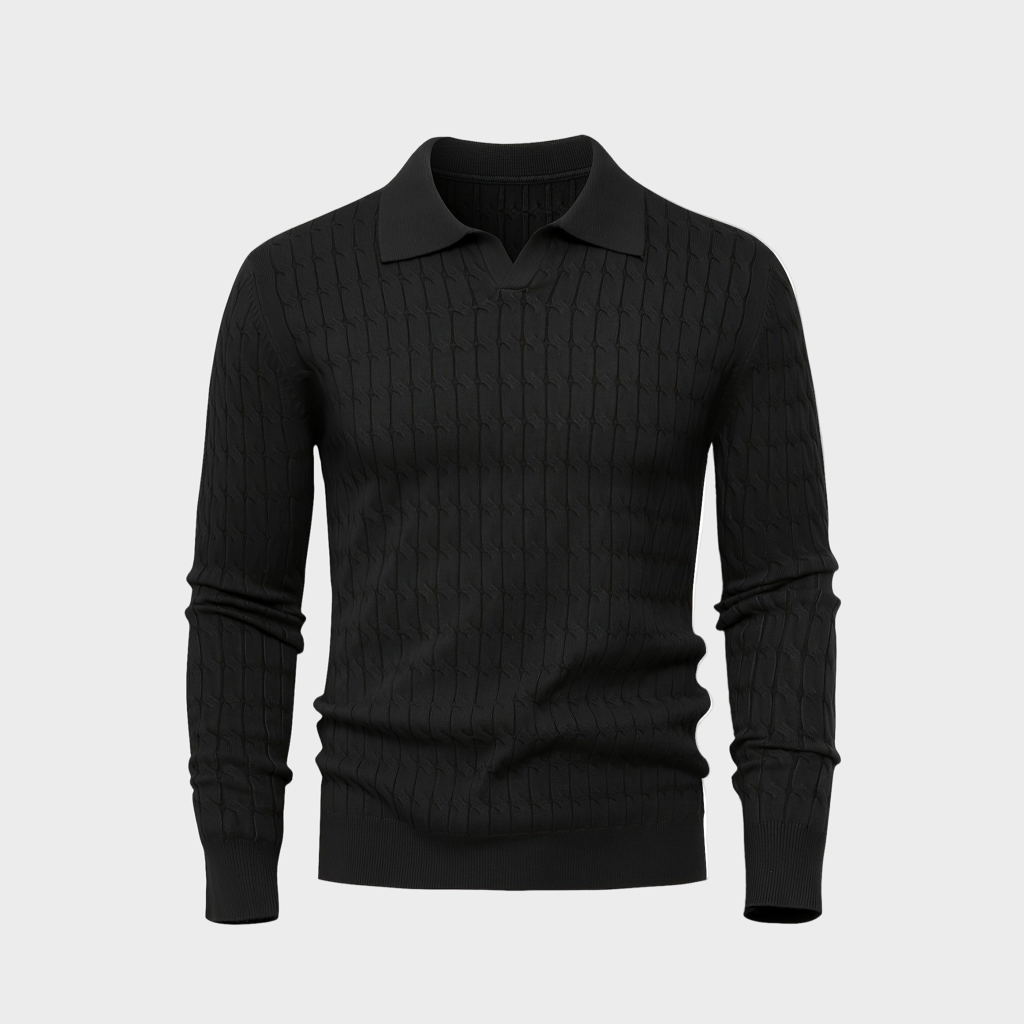 Cable-Knit Polo Sweater