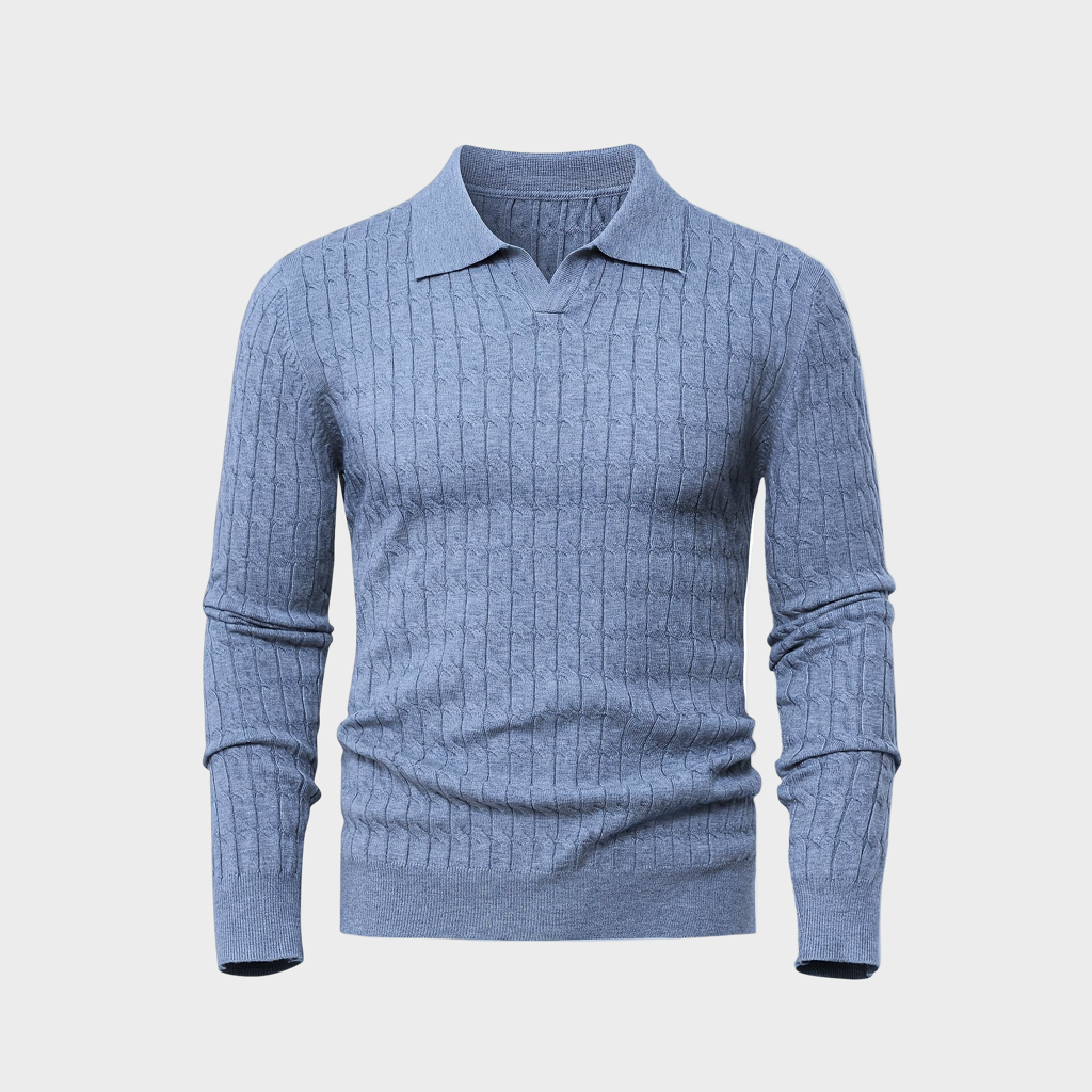 Cable-Knit Polo Sweater
