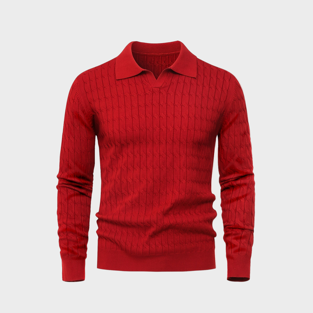 Cable-Knit Polo Sweater