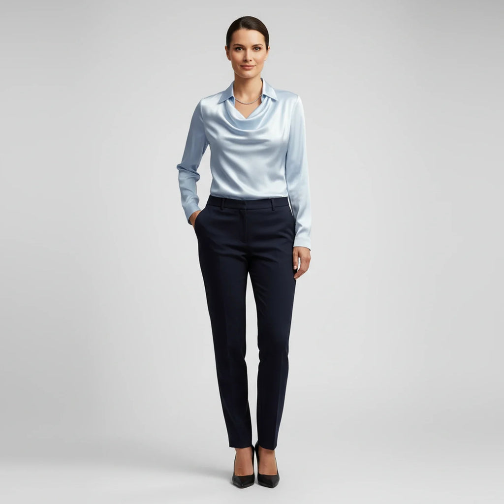 Tailored Satin Cowl-Neck Blouse