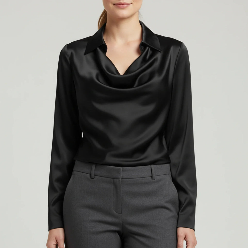 Tailored Satin Cowl-Neck Blouse