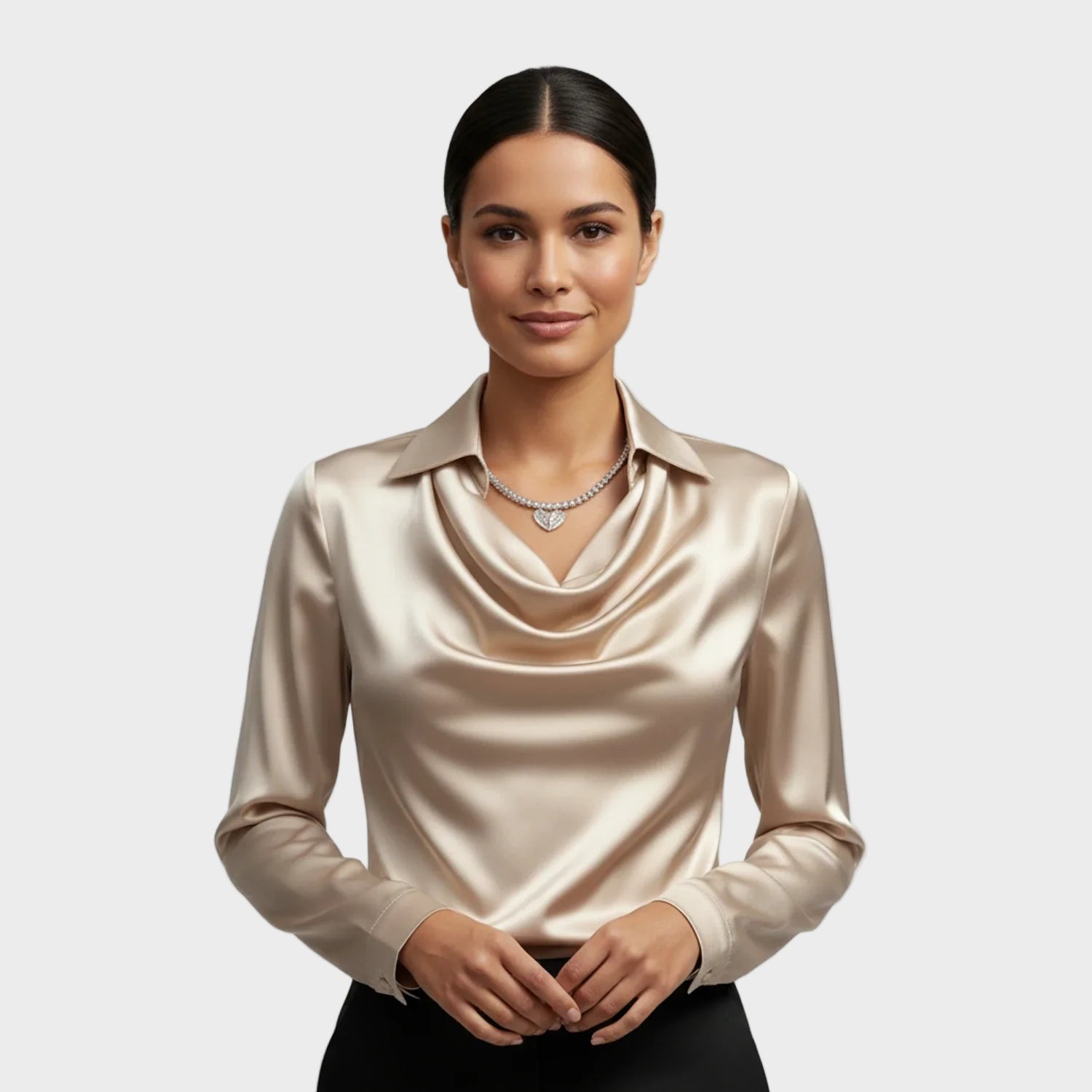 Tailored Satin Cowl-Neck Blouse