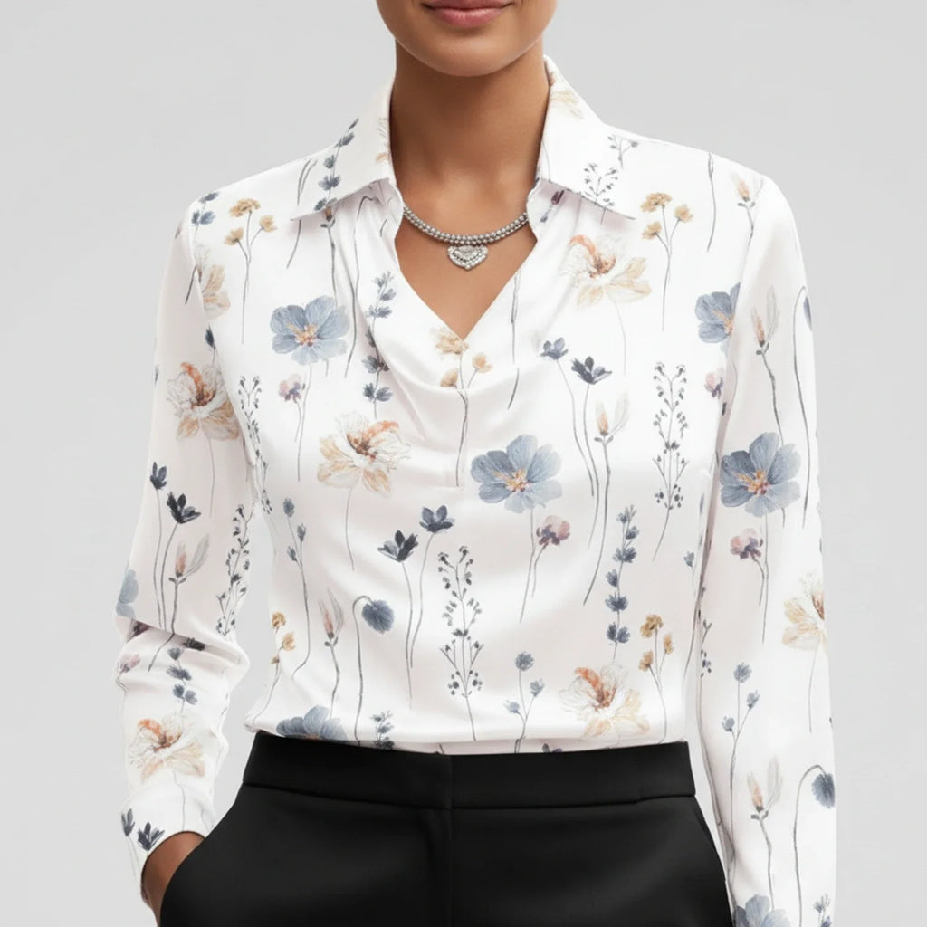 Tailored Satin Cowl-Neck Blouse