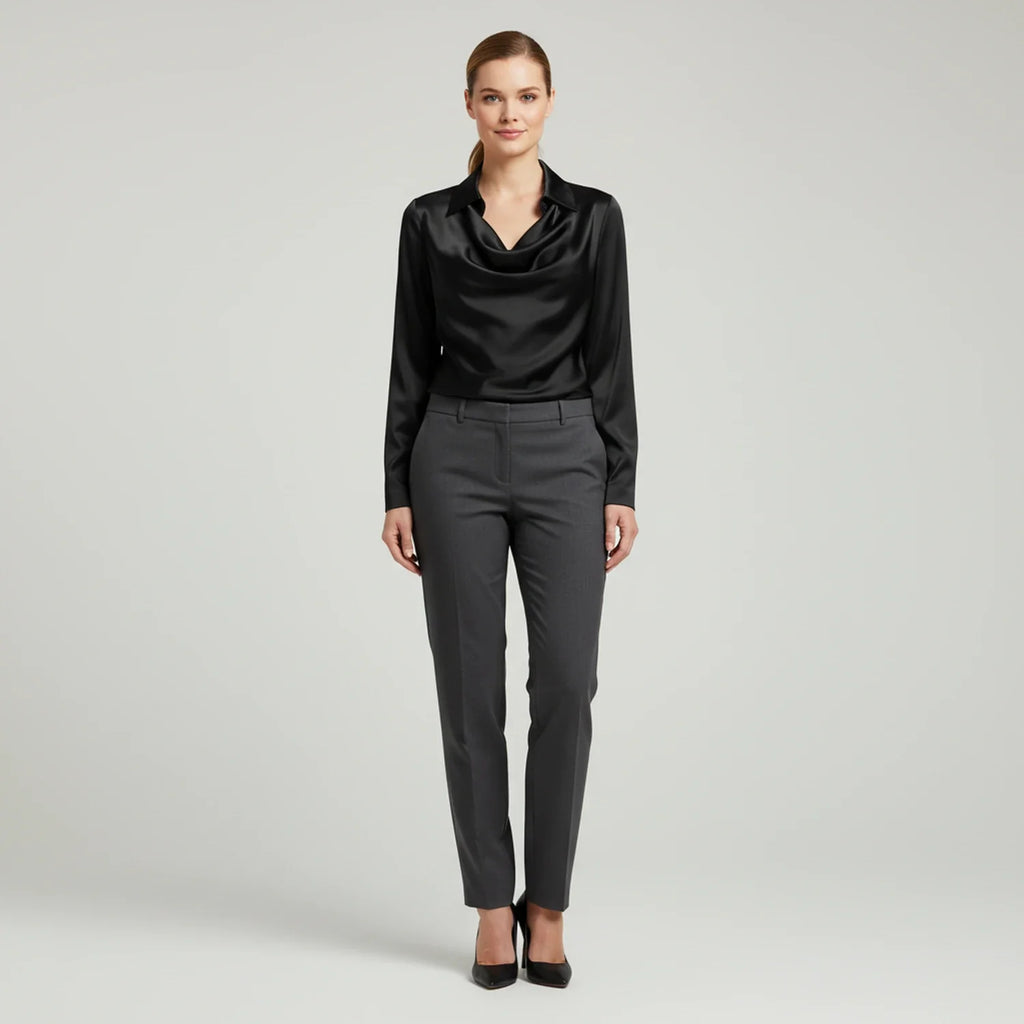 Tailored Satin Cowl-Neck Blouse