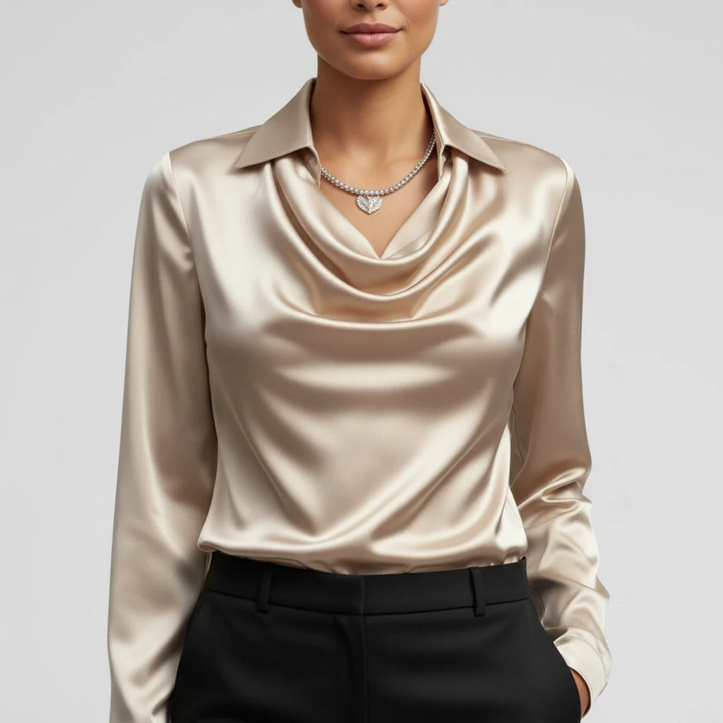 Tailored Satin Cowl-Neck Blouse