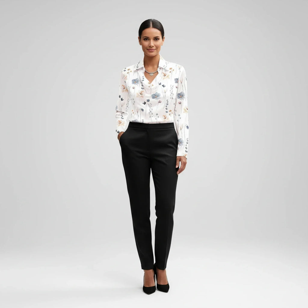 Tailored Satin Cowl-Neck Blouse