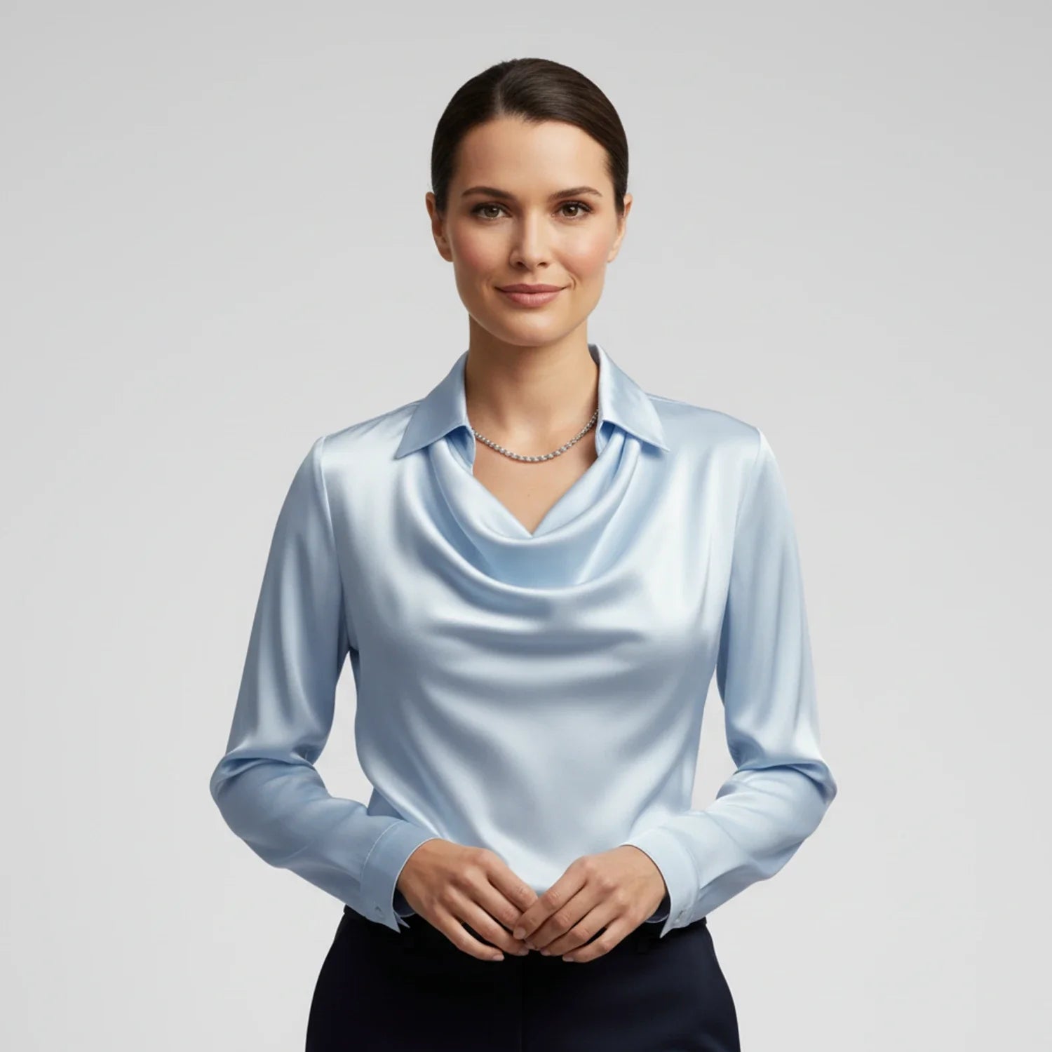 Tailored Satin Cowl-Neck Blouse