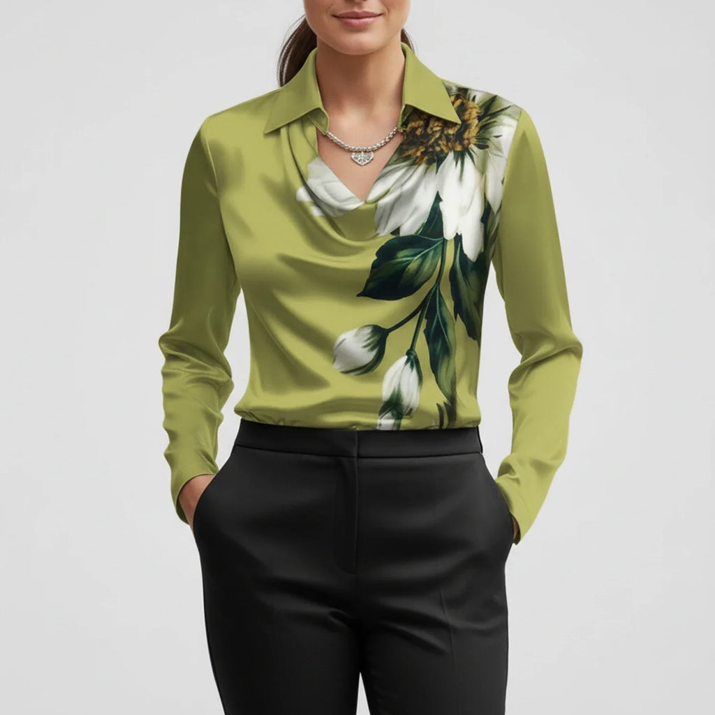 Tailored Satin Cowl-Neck Blouse